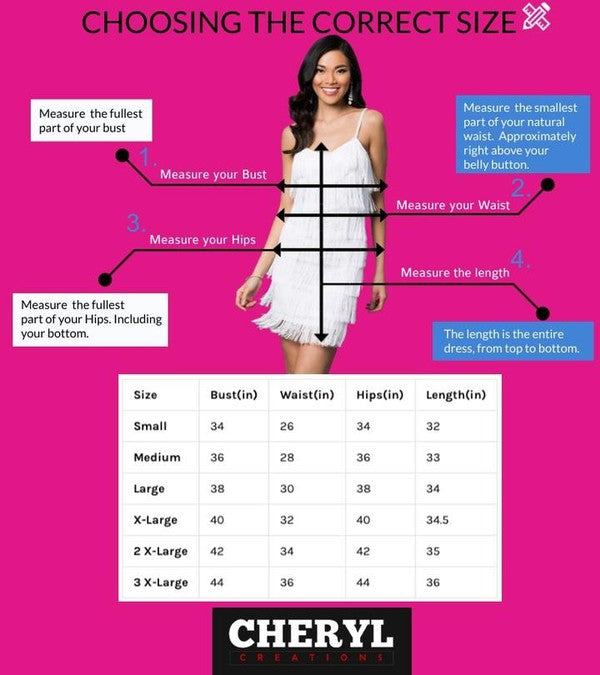 Size chart for flirty fringe dress