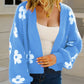 Front view of blue floral knit cardigan for women
