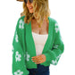 Front view of green floral knit cardigan for women
