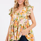 Floral V-Neck Ruffled Cap Sleeve Peplum Top - Whimsical Boho Aesthetic