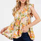 Floral V-Neck Ruffled Cap Sleeve Peplum Top - Whimsical Boho Aesthetic