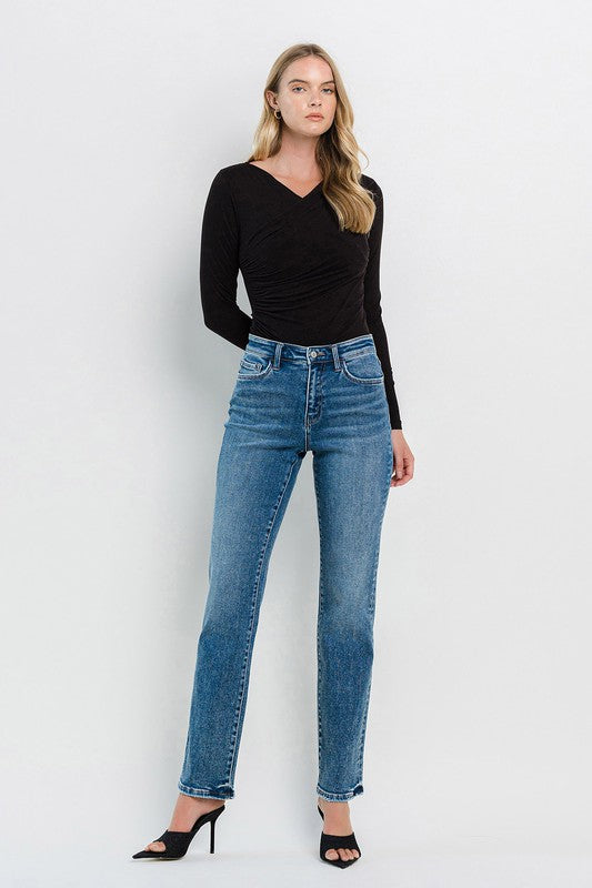 Women's High Rise Straight Jeans from Flying Monkey in high-quality denim.