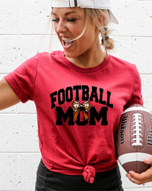 Close-up detail of the Football Mom Graphic T-Shirt in red.