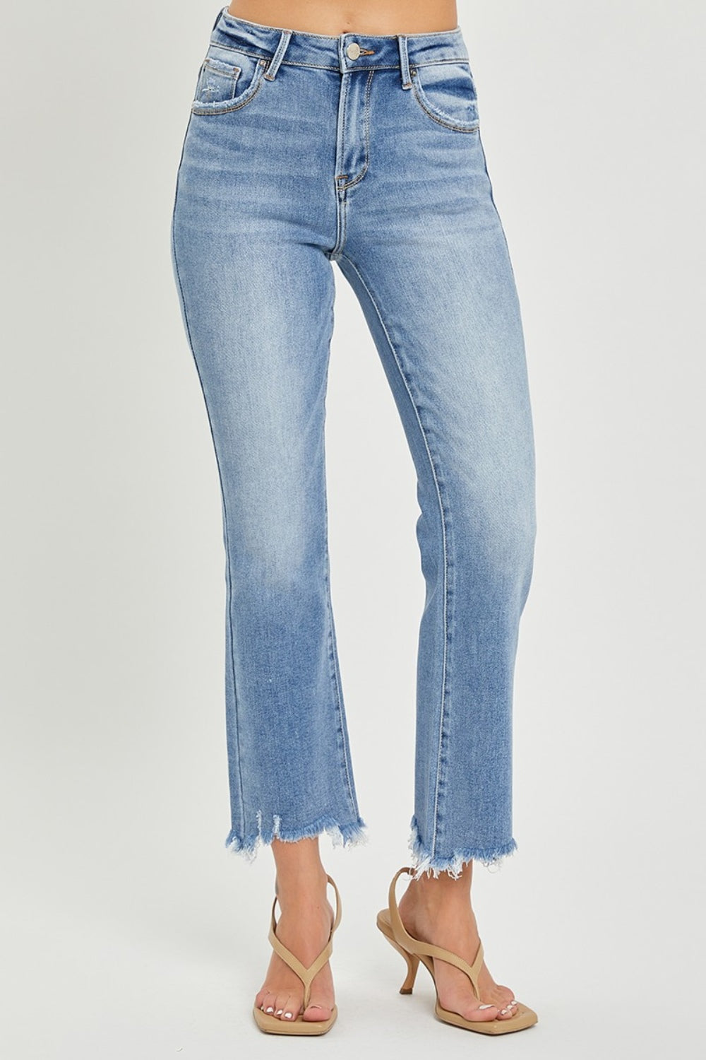 RISEN Jeans | Frayed Hem Cropped Straight Leg