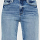 Front detail view of high-rise Kancan wide leg jeans.
