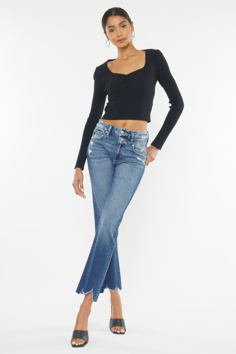 Front view showing the modern style of Kancan slim straight jeans.
