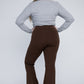 Brown flare pants for women with a classic casual style.





