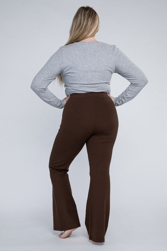 Brown flare pants for women with a classic casual style.





