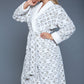 Long-sleeve sherpa robe with a damask pattern, designed for warmth and style.
