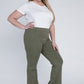 Olive flare pants for women with a classic casual style.
