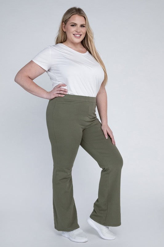 Olive flare pants for women with a classic casual style.
