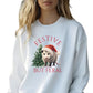 White opossum Christmas sweatshirt with Santa hat and tree details, unisex.
