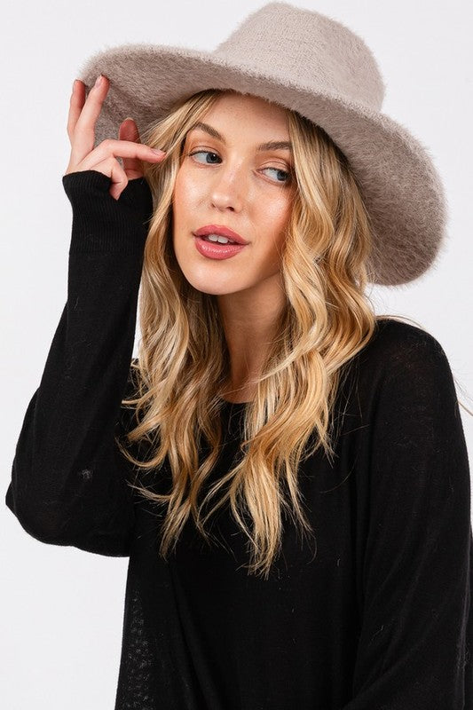 Fuzzy winter fedora hat in gray
