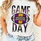 Close-up of white "Game Day" football graphic on tee