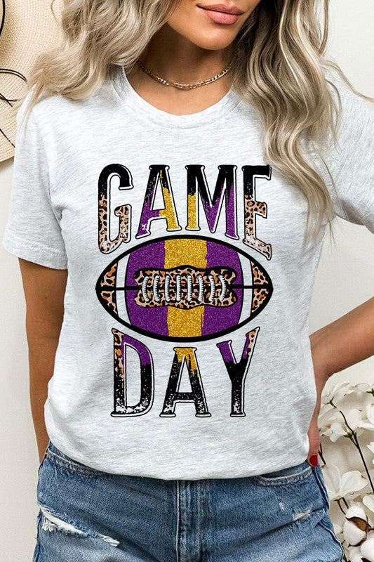 Gray "Game Day" graphic tee with football design, front view