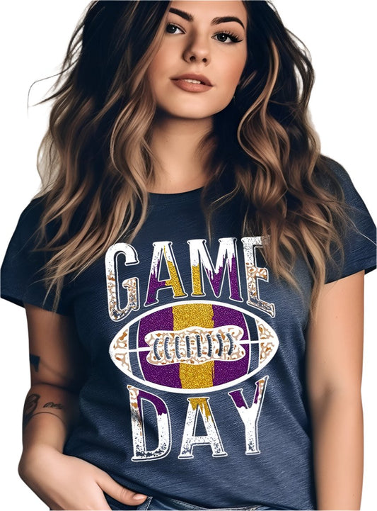 Navy "Game Day" graphic tee with football design, front view