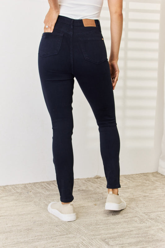 Premium navy denim with subtle stretch comfort

