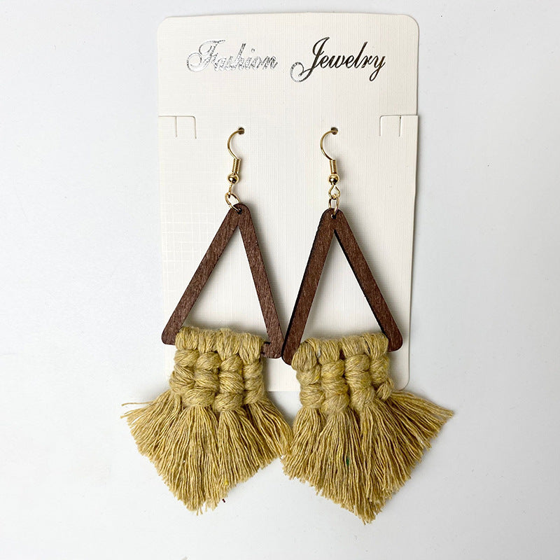 Geometric earrings with tassel design in chartreuse