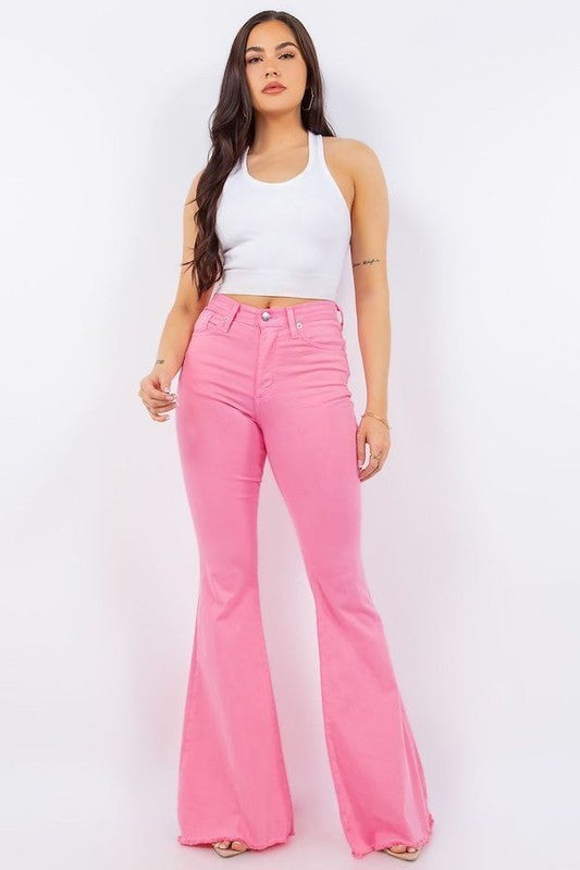 GJG Denim Bell Bottom Hot Pink Jeans | Demure Style