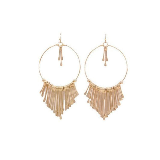 Gold hoop earrings with delicate fringe detailing.