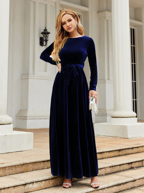 Graceful blue velvet dress for special occasions
