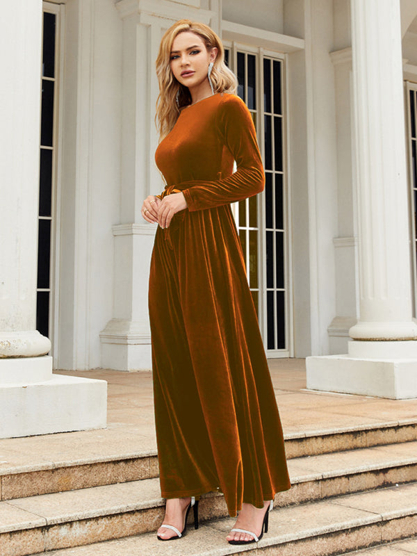 Graceful brown velvet dress for special occasions
