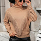 Comfortable khaki sweater featuring playful fringe | boho aesthetic

