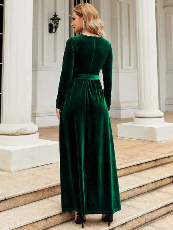 Graceful green velvet dress for special occasions
