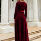 Stylish red dress in soft velvet fabric
