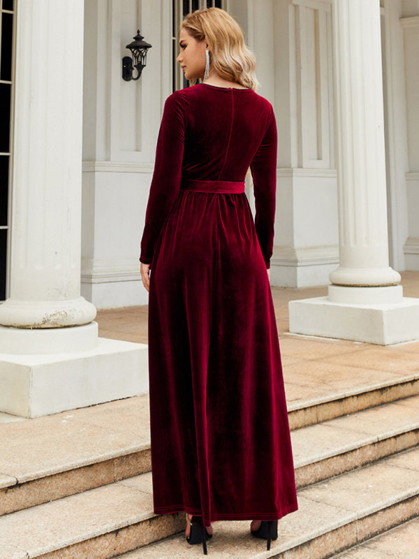 Stylish red dress in soft velvet fabric
