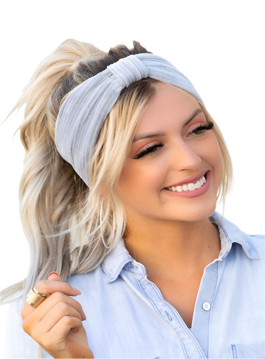 Gray Corduroy Knotted Headwrap