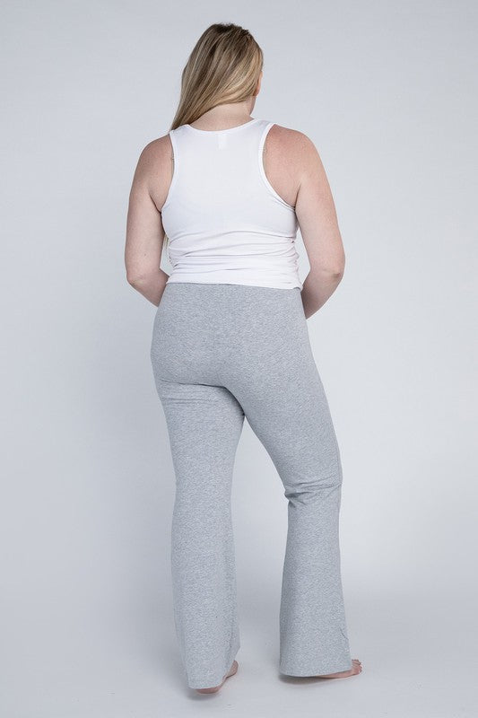 Everyday gray flare pants for women in plus sizes.
