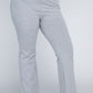 Plus size gray flare bottoms with an elastic waist.
