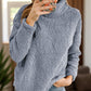 gray sherpa turtleneck pullover with high neck collar
