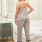 Cozy lace-trimmed sleepwear set for plus-size women, shown in gray.
