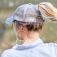 Gray messy bun hat with adjustable fit
