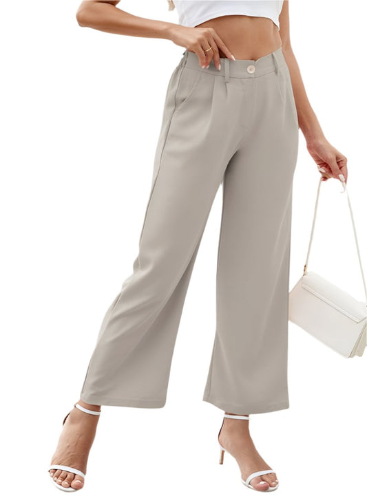 Comfortable gray high-waisted trousers with a flattering fit
