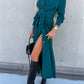 Long Sleeve Button-Up Belted Shirt Dress