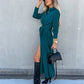 Long Sleeve Button-Up Belted Shirt Dress