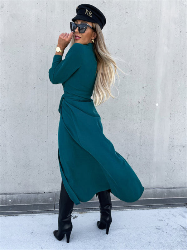 Long Sleeve Button-Up Belted Shirt Dress