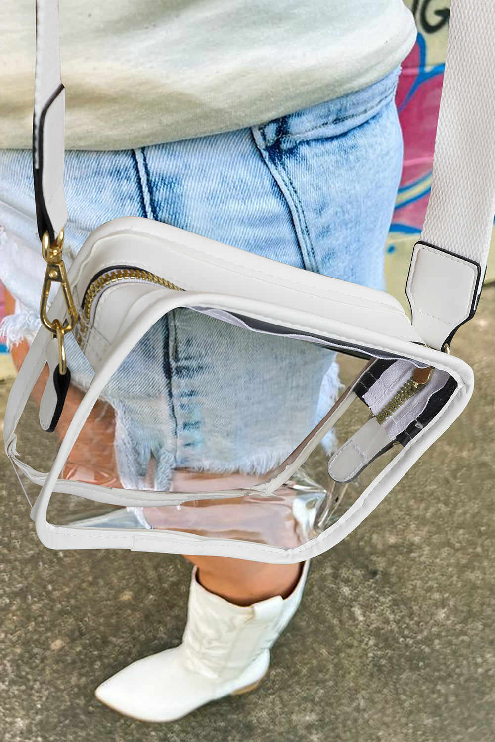 White Trimmed Clear Crossbody Event Approved Bag