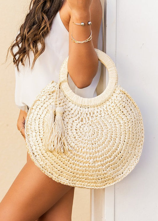 Woven Straw Tote Bag with Round Handles - Whimsical Appalachian Boutique