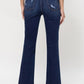 High-rise distressed kick flare jeans featuring a trendy flared silhouette.
