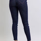 Back view of Judy Blue high-rise skinny jeans with heart-shaped back pockets.
