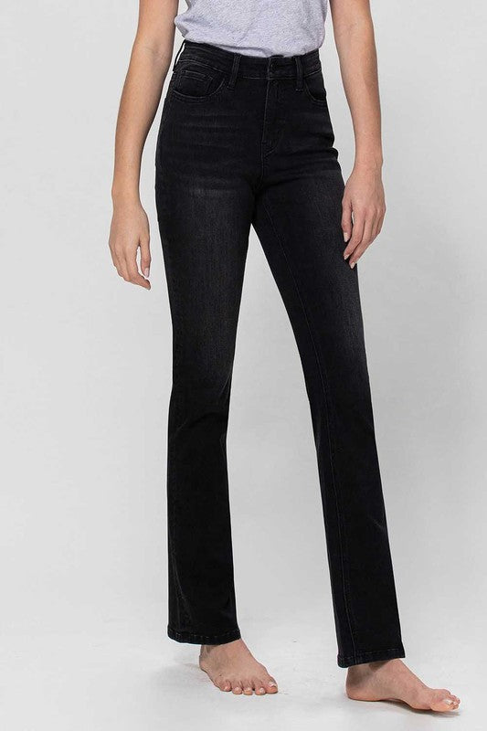 Women's High Rise Slim Bootcut Jeans in dark wash denim by Flying Monkey.