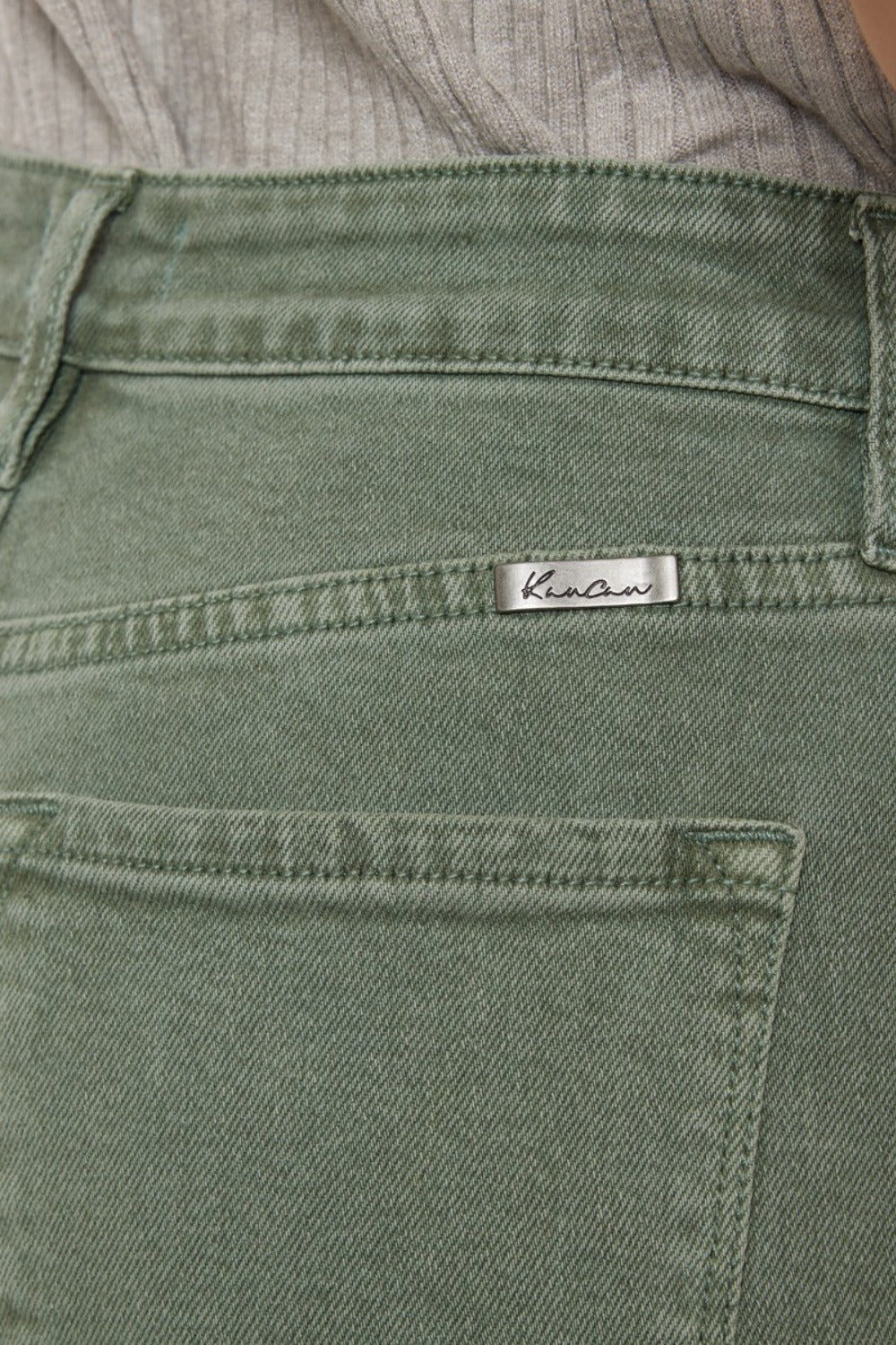 Comfortable olive Kancan jeans with ultra-high rise and slight stretch.