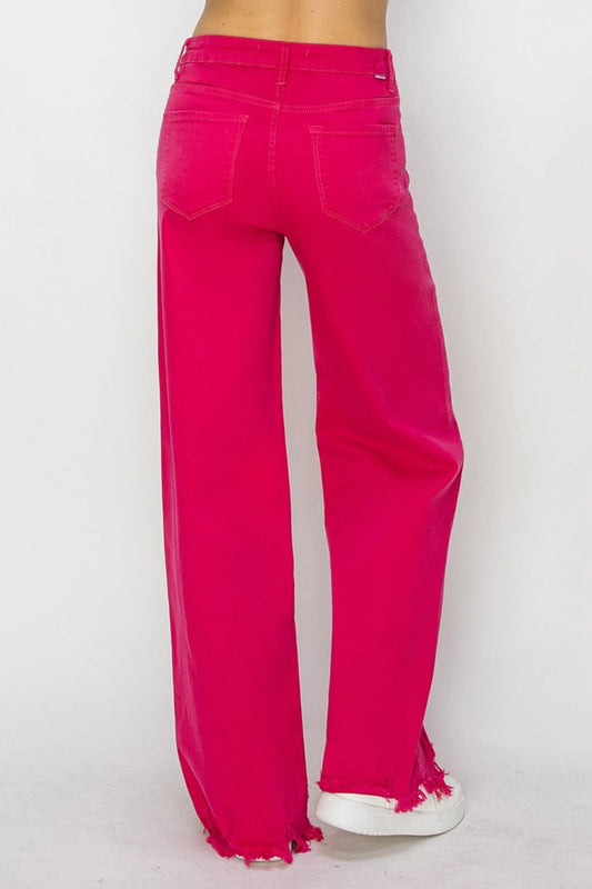 High Rise Wide Leg RISEN Hot Pink Jeans | Whimsical Clothing Style