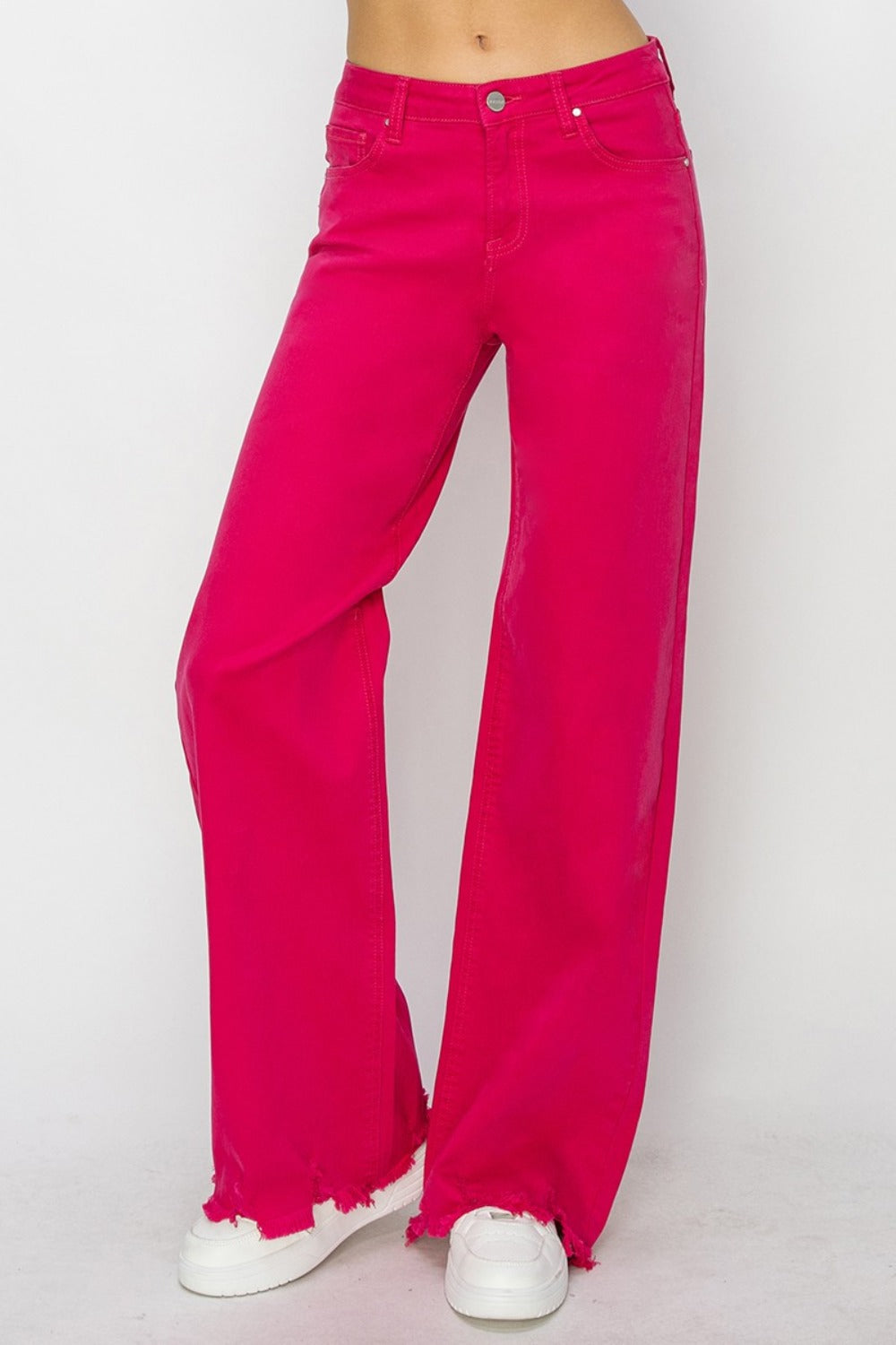 High Rise Wide Leg RISEN Hot Pink Jeans | Whimsical Clothing Style