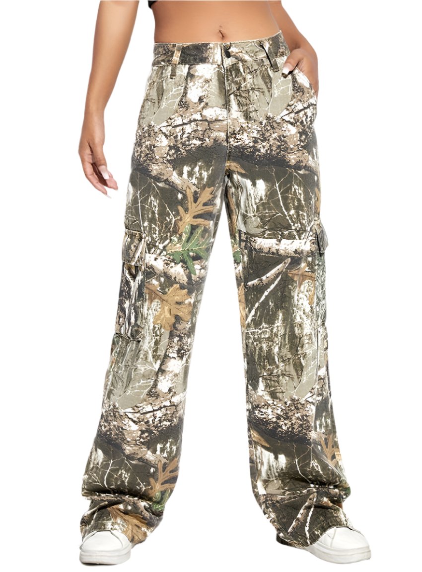 High waist camo straight leg pants
