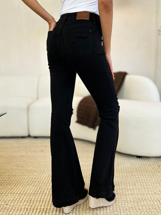 High Waist Distressed Flare Black Judy Blue Jeans | Appalachian Clothing